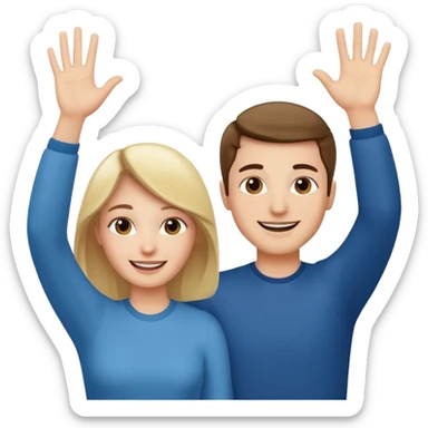 one man and one woman both raising hand sticker