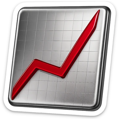 Rotate the chrome metallic chart to face forward. Keep the red line shiny and red. Make the grid lines subtle. No background. sticker