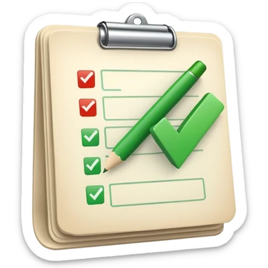 A checklist with a prominent green checkmark on the first item, symbolizing tracking completed tasks and progress sticker