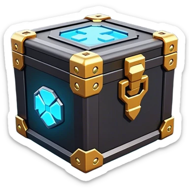 Clash of Clans aesthetic: Cinematic Playful Sci-fi Loot Crate Emoji, rendered in a 3D vector-style similar to standard emojis with minimal shading and bold, simplified shapes. A compact, futuristic storage box with sleek metallic panels and digital accents, softly glowing with a cosmic treasure charm. Simplified yet unmistakably iconic, highly detailed and consistent, glowing with a soft radiant shine and high gloss. Stylized with a touch of intergalactic mystery and a soft glowing outline, capturing the essence of a futuristic reward chest with a friendly, playful allure! sticker