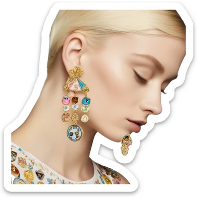 Dolce and Gabbana earrings with colourful pastel ornament print and golden detais  sticker