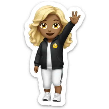 Light girl in black tracksuit waving sticker