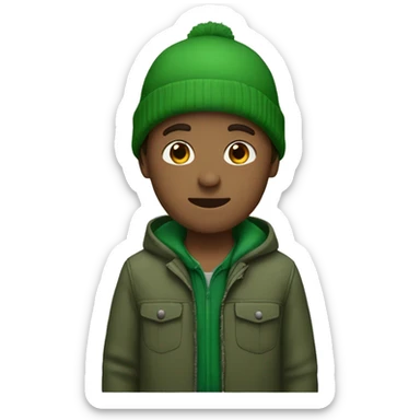 Guy named Kaden with a green jacket with a green beanie and brown hair sticker