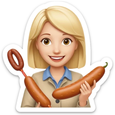 Naked blonde with both hands holding weiner sticker