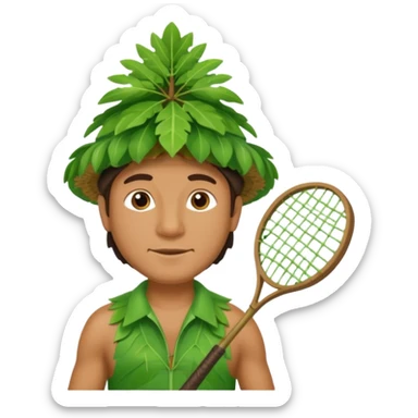 Hawaiian man with leaf hat green tree racket sticker