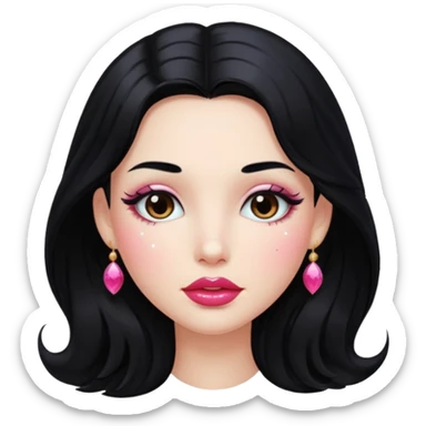 douyin long black hair glossy lips glittery girl sticker