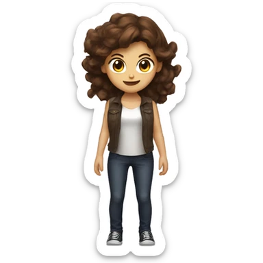 A girl with brown hair ad have. Halo, angel wings, demon horns and a demon tail sticker