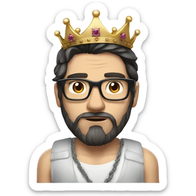 Caucasian Hyper realistic long dark hair and tattoos wearing a crown and glasses sticker