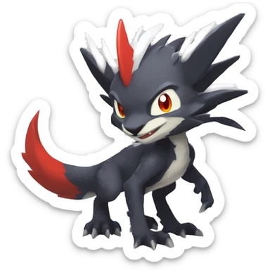 Black Cool Edgy Anthro Noivern-Nargacuga-Silvally-Sergal-Garchomp-Fakémon  with White and Red Edgy markings sticker