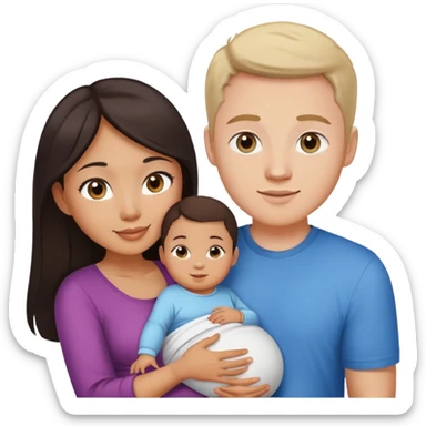 Asian girl with brown eyes pregnant and white guy with blue eyes couple  sticker