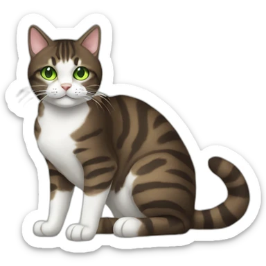 Dark brown and white Tabby Cat with green eyes laying on the side sticker