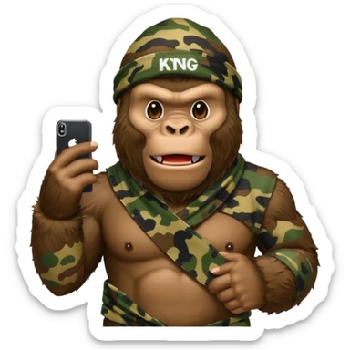 King Kong with a cell phone emojie wearing a camouflage bandana sticker