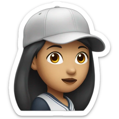 A long black Asian girl wear a baseball hat sticker