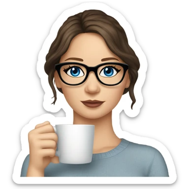 Photo of Brunette Jennifer Lawrence wearing black glasses and blue eyes drinking hot coffee  sticker