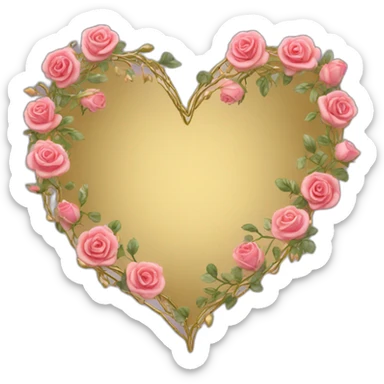 heart shape gold vine with roses border sticker