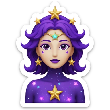 3D render of Star Goddess made of deep space cosmic energy, Silhouette filled with galaxies, glowing purple edges, silhouette shape with no facial features, Apple emoji style, isolated on white background --v 6.0 sticker