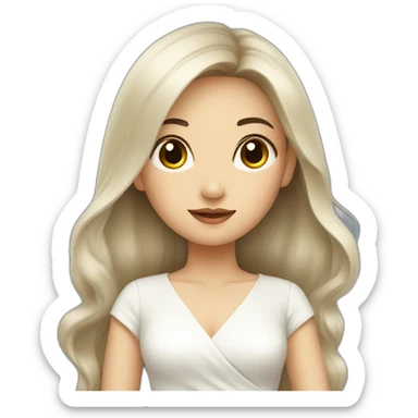 Beautiful Asian woman with long hair and white dress sticker