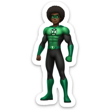A full body Muscular Afro teenage boy standing in a green and black Green Lantern superhero costume. sticker