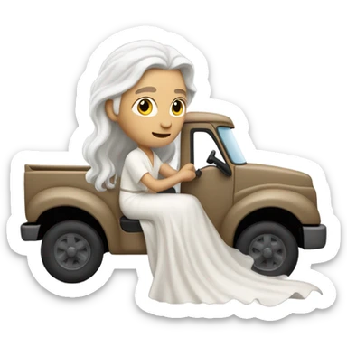 white man Poseidon driving truck. long white hair white dress sticker