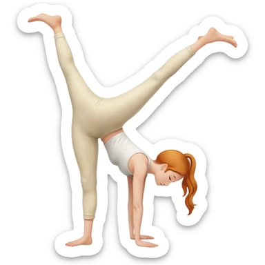 Ginger Girl one head side view handstand two straight legs together in cream pants sticker
