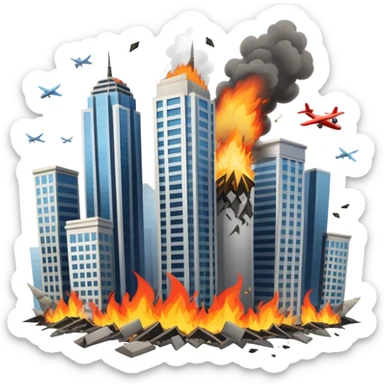 plane hitting two skyscrapers sticker