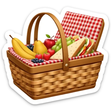 wicker basket with picnic cloth in it sticker