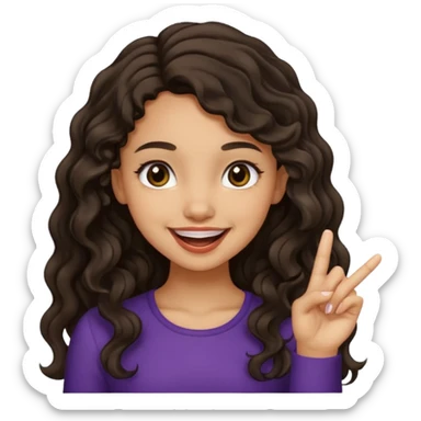 a light skin girl w black slight brown really tall wavy hair biting one fingering and smiling (in a flirty way) with big brown pretty eyes sticker