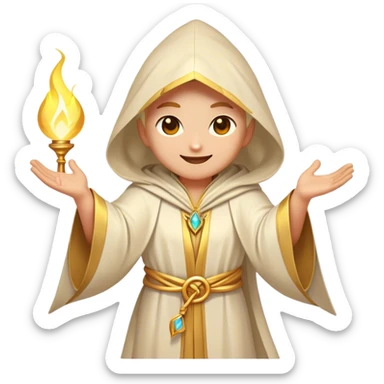 Clash of Clans aesthetic Cheerful Mage Portrait Emoji, With a bright, joyful expression and an aura of radiant magic, showcasing a stylish, robed figure with flowing garments and sparkling eyes in natural skin tone that convey boundless curiosity, Simplified yet expressive features, highly detailed, glowing with a soft, luminous mystical light, high shine, upbeat and wise, stylized with an air of fantastical wizardry, soft glowing outline, capturing the essence of a cheerful mage ready to cast spells of wonder on legendary quests! sticker