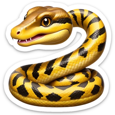 cinematic-cute-anaconda-portrait-emoji,-head-tilted-playfully-and-inquisitively,-with-a-sleek,-shimmering-body-adorned-with-detailed-scale-sriped patterns-and-round,-sparkling-eyes-full-of-wonder,-simplified-yet-irresistibly-adorable-features sticker