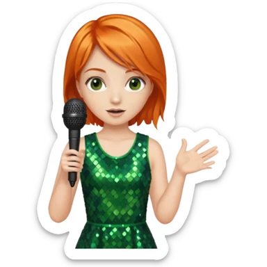 girl in green blink dress, orange hair, holding a mic



















 sticker