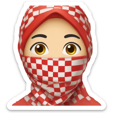 Woman wearing red and white checkered kuffiyeh hand covering mouth sticker