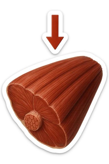 porzione di tessuto muscolare umano iperrealistico con freccia giù sticker