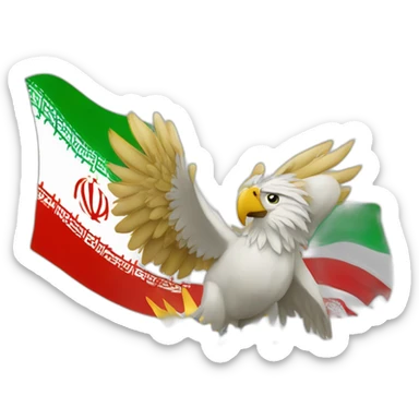 A combination of a parrot and An eagle in the background of which is the lion and sun flag of Iran sticker