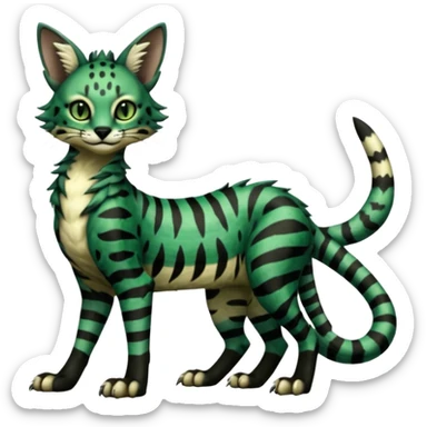 Epic complex detailed dark-deep-green, black, realistic aesthetic-Fakémon-Sprigatito-Floragato-Meowscarada-Trico-Sergal-Serval-Vernid-creature (full body) sticker