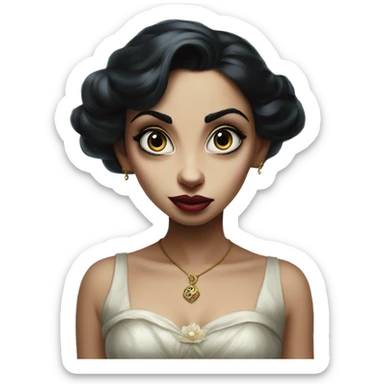 Jasmine Elsa Dobby in Uncle Scrooge style, oil paint, mysterious eyes, intricate lips, masterpiece portrait, beautiful, desirable, logical sticker