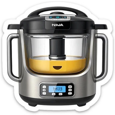 A highly realistic emoji-style illustration of the Ninja Combi all-in-one multicooker, shown front-facing. Stainless steel body with a large glass door. sticker
