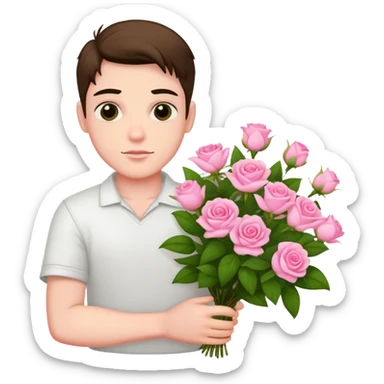 A cool bad boy with fair skin holding a bouquet of pink jasmine roses sticker