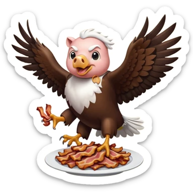 A regal flying bald eagle eating a pig and bacon  sticker