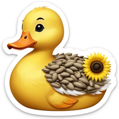 a happy duck with a pile of sunflower seeds sticker