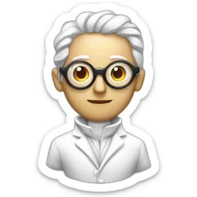 hypnotized man, hypnotic swirl glasses, wearing a white coat sticker