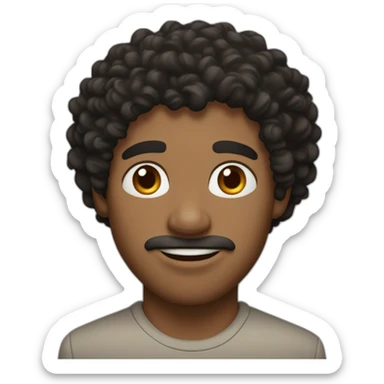Black curly hair man with Wheatish skin, almost white, Large hazel eyes, a medium-sized nose, and a medium-sized mouth.  sticker