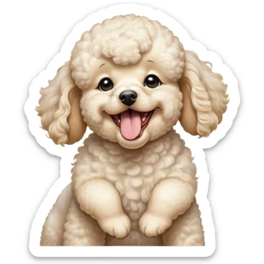 Cinematic Cute Yawning Cream Poodle Portrait Emoji, Head tilted slightly with a dramatic, wide-open yawn, displaying a soft, curly cream Fur with delicate texture, floppy ears slightly drooping, round warm eyes barely open in drowsy contentment, Simplified yet irresistibly adorable features, highly detailed, glowing with a soft, cozy glow, high shine, relaxed yet expressive, stylized with a touch of whimsy, bright and endearing, soft glowing outline, capturing the essence of a sleepy yet affectionate companion, so drowsy it feels like it could stretch right out of the screen and curl up for a nap! sticker