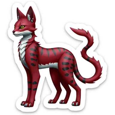 Epic complex knightly divine glorious futuristic detailed dark dusky gloomy deep gothic red, realistic Fakémon-Sprigatito-Floragato-Meowscarada-Trico-Sergal-Serval-Vernid-creature (full body) sticker