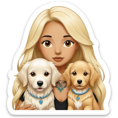 a  girl with long hair with tattoo 2 white golden retriever  sticker