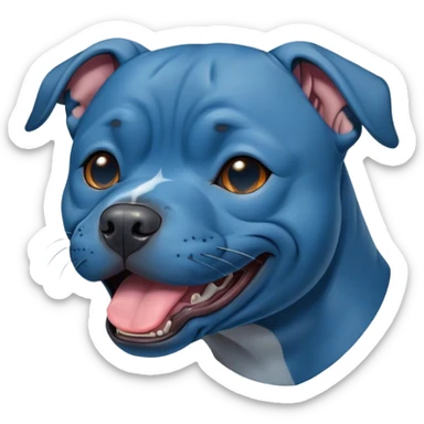 Cinematic Cute Yawning Blue Staffordshire Bull Terrier Portrait Emoji, Head tilted slightly with a dramatic, wide-open yawn, showcasing a smooth blue Fur with a refined texture, floppy ears slightly drooping, round dark eyes barely open in drowsy contentment, Simplified yet irresistibly adorable features, highly detailed, glowing with a soft, cozy glow, high shine, relaxed yet expressive, stylized with a touch of whimsy, bright and endearing, soft glowing outline, capturing the essence of a sleepy yet affectionate guardian, so drowsy it feels like it could stretch right out of the screen and curl up for a nap! sticker