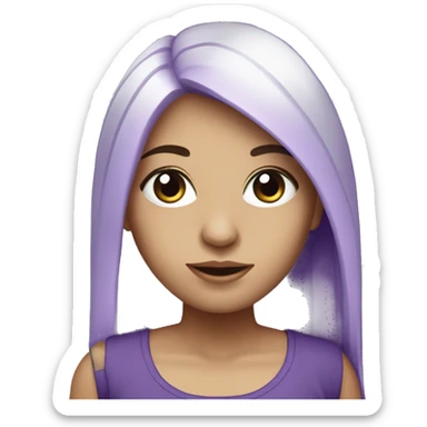 Graphic Designer argentinian girl with laptop, long straight purple hair, purple eyes and white skin sticker