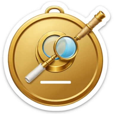 gold medal with bandage and a magnifier engraved on the center sticker