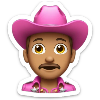 a cowboy wearing a pink hat and wearing a glittery belt. Show the full body sticker