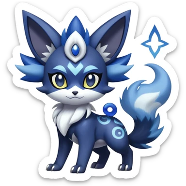 Shiny Exotic Badass Colorful Ethereal Royal Mysterious Gothic Meowstic-Zorua-Noibat-Pokémon-Fakémon-hybrid-creature (full body) with random pattern-markings sticker