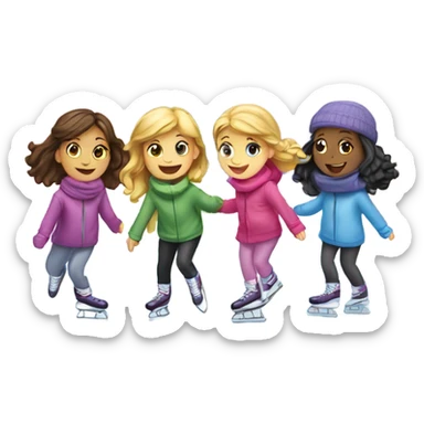 Four girls ice skating under a bridge  sticker